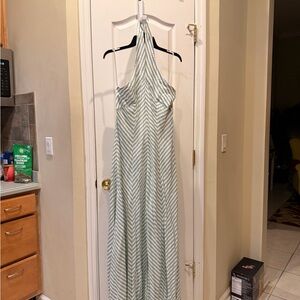 Striped Halter Maxi Dress in Mint Green and White